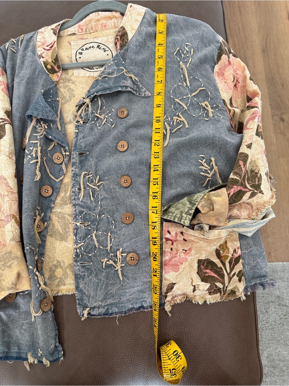 Embroidered Washed Blue Double-Breasted Jacket - Picture 4 of 7